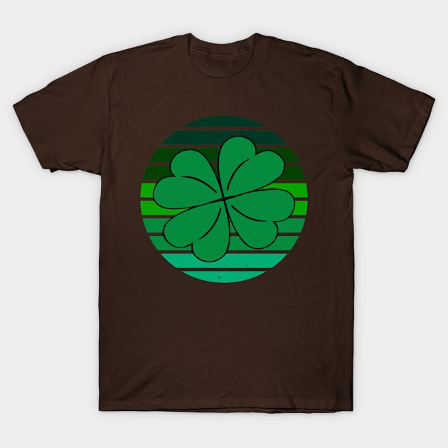 4 Leaf Clover Shamrock Retro Vintage Sunset T-Shirt by Don’t Care Co